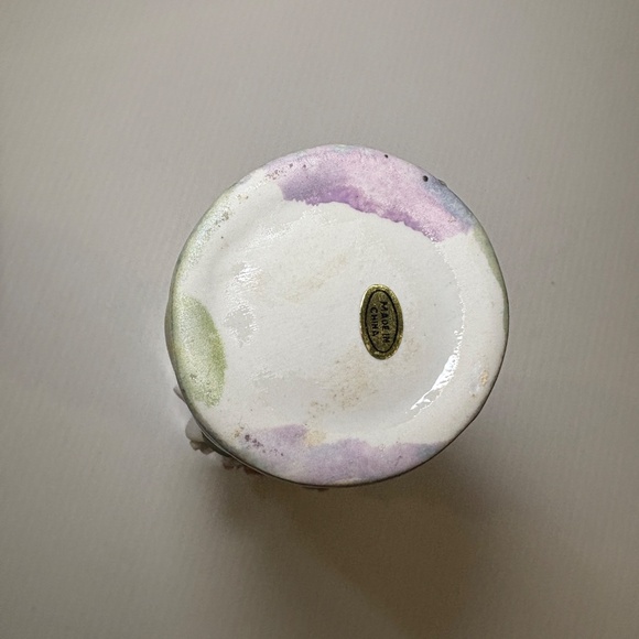 Vintage Tie-Dye Pastel Vase W/Applied Flowers Metallic Luster Look Glitter 7 in - Picture 7 of 12